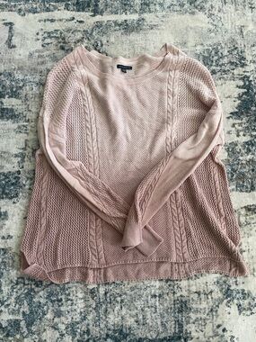 American Eagle Outfitters Light Mauve Cable Knit Crew Sweater